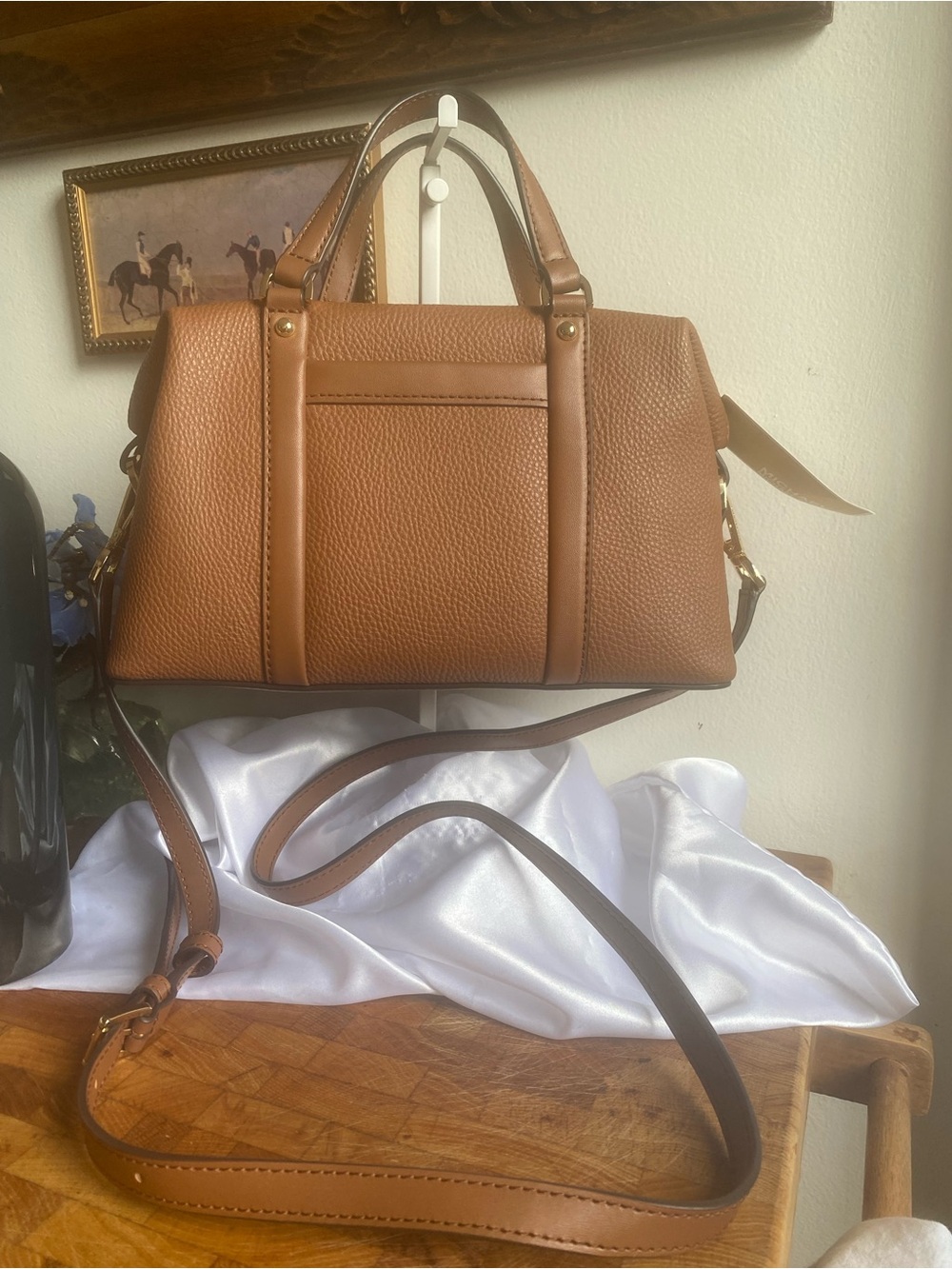 Michael Kors Beck Small Satchel Luggage Brown Pebbled Leather NWT - Picture 2 of 8